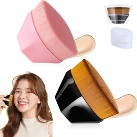 Foundation Makeup Brush for Blending Liquid Cream Flawless Powder Face Blush with Protective Black Pink Red and Blue (2 Pack)
