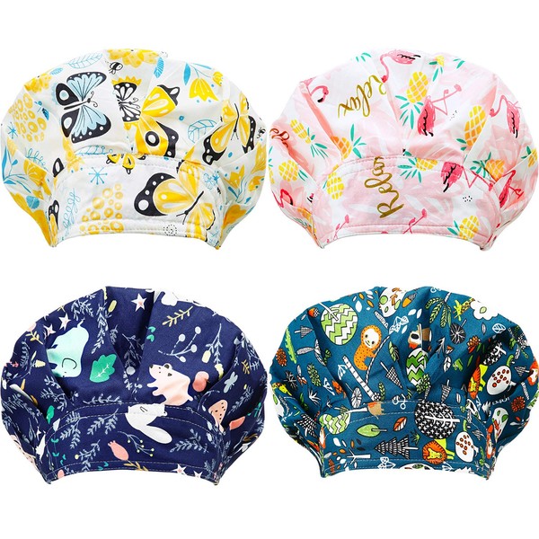 SATINIOR 4 Pieces Adjustable Caps Cotton Bouffant Cap Elastic Bouffant