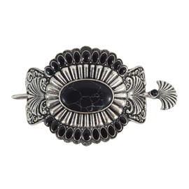 Skelapparel Western Epoxy Concho Bohemian howlite squash Blossom hair barrette Hair stick (Black)