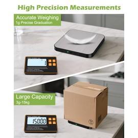 KeeKit Digital Kitchen Scale, 33lb Stainless Steel Food Scale with Detachable Display, 0.1oz/1g Precision, 7 Units, Tare Function for Cooking, Baking, Postage, Shipping