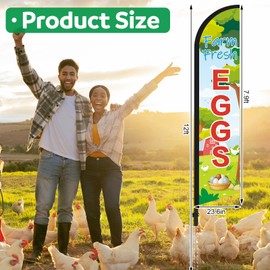 HunnmingRe 2 Sets Farm Fresh Eggs Feather Banner Flag Kit 12ft Advertising Feather Flags with Flag Poles Windless Business Flags Banner Sign for Farm Fresh Eggs Outside Business