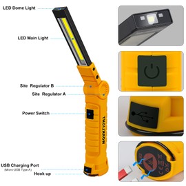 2Pack LED Work Light, USB Rechargeable COB Light with Magnetic Base 360°Rotate and 5 Modes, Folding Flashlight Inspection Light for Car Repairing, Workshop, Household and Emergency Use, Large