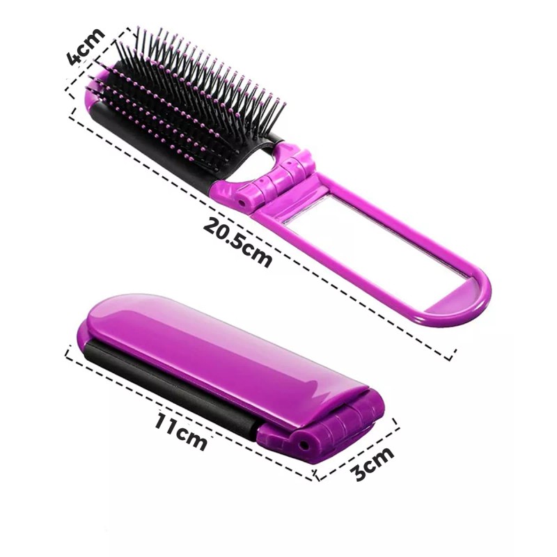 Maíz Mini Cepillo Cabello + Espejo Plegable Portatil Bolsillo