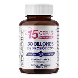 Megabiotic 15 Cepas 30 Billones Probióticos 60 Cápsulas Sabor Sin sabor