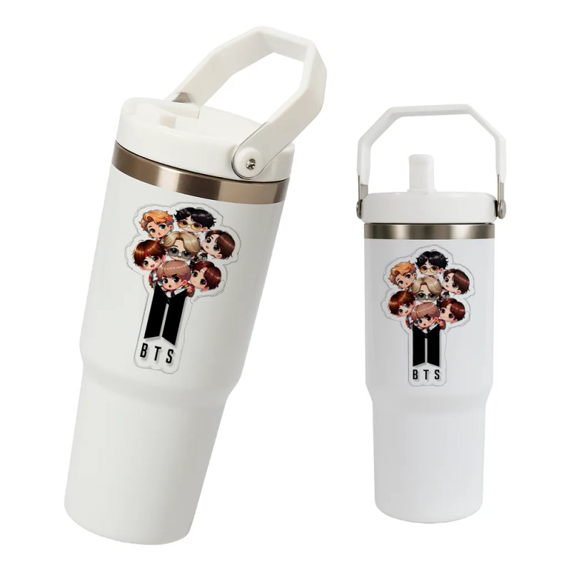 Termo Alto Acero Inoxidable Bts Integrantes Animado Kpop Blanco