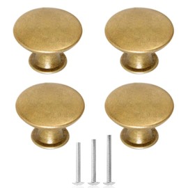 ShipeeKin Pack of 4 Vintage Furniture Handles, 30 mm Round Furniture Knobs with Screws, 30 mm Cabinet Knobs for Kitchen, Chest of Drawers, Office (Yellow Bronze)