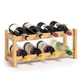 BAMEOS Wine Rack Free Standing 8 Bottle 2 Tier Bamboo Wine Racks Countertop Cabinet Wine Holder Wine Storage Shelf for Kitchen, Bar, Pantry, Wine Cellar, Basement, Countertop (16.85 L x 9.25W x 7H)