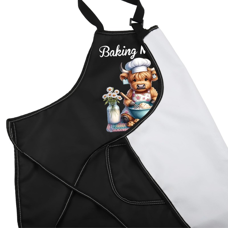 VAMSII Highland Cow Baking Gift Baking Mooo-d Apron With Pockets