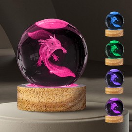3D Axolotl Crystal Ball Night Light with 16 Color, Unique 60mm Axolotl Figurines Glass Ball Lamps with Remote Cool Axolotl Toy Room Desk Decor Birthday Christmas Gifts for Boys Girls Kids Friends