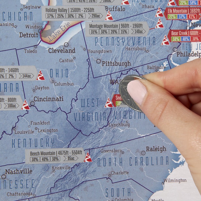 Maps International - Scratch Off USA Map Skiing Print -