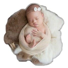 Newborn Photo Prop Stretch Knit Wrap for Baby Photography Newborn Photoshoot Outfits Boys Girls Posing Blanket (Beige)