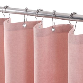 Shower Curtain for Bathroom with Metal Hooks Linen Fabric Shower Curtain Heavy Duty Bath Curtain for Wet Room Bathtub Shower Stall, Hotel Quality, Weighted Hem, Waterproof - 122 x 182cm (Pink)