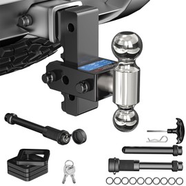 Adjustable Trailer Hitch Fits 2" Receiver - Heavy-Duty 12,500 lbs GTW Aluminum Tow Hitch with Dual Ball (2" & 2-5/16"), 8" Drop/Rise, 4 Silencer Pads & Anti-Theft Lock for Trucks and SUVs (DEWOT)