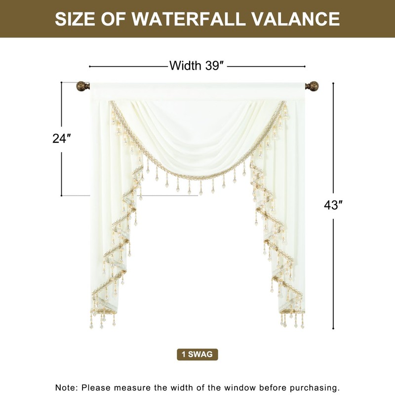 VOGOL Beige Sheer Valance Curtains, 39 Inches Wide Vintage Style
