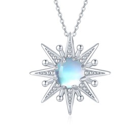 Cuoka Sun Moonstone Necklace - 925 Sterling Silver Sunburst Moonstone Pendant Necklace - Fashion Sun Jewelry for Women