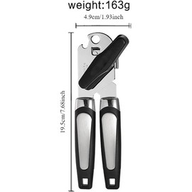Multifunctional Stainless Steel Manual Can Opener and Bottle Opener, Heavy Duty Hand Held Can Opener with Easy Turn Knob, Sharp Blade Smooth Edge, Good Grips Kitchen Tool for Seniors (Black Silver)
