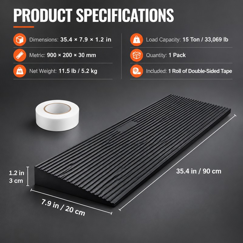 **Cuttable Natural Rubber Threshold Ramp – 1.2" & 1.6" Height