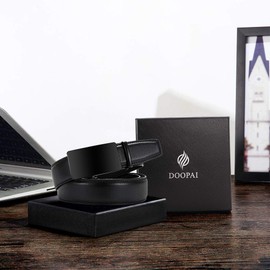 DOOPAI Leather Ratchet Belts for Men, Ratchet Dress Belts Men Black, Men Belts Adjustable with Automomatic Buckle, Cut to Exact fit