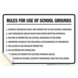 Rules For Use Of School Grounds Sign, 10x7 Inches, 4 Mil Vinyl Decal Stickers Weather Resistant, Made in USA by My Sign Center