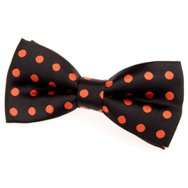 Retreez Men Classic Polka Dots Woven Microfiber Pre-tied Bow Tie (4.5") - Black with Orange Dots