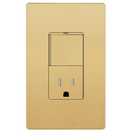 LIDER Matte Finish Lighted Combination Decorator Switch and Tamper-Resistant Receptacle with Screwless Wall Plate, Single Pole, Residential Grade, 15A 120V/125V, UL Listed, LCS1-1PTR-GDSWP, Gold
