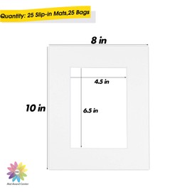 Mat Board Center, 25 Pack Pre-Assembled Photo Mat Kits 8x10 for 5x7 Pictures, Acid-Free Mats Mattes+Backing Boards+Clear Storage Bags, Slip-in Design for Picture Mounting (White)