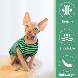 OUOBOB Sphynx Cat Clothing, Breathable Hairless Cat Shirts, Striped Kitten T-Shirts, Sleeveless Pullover, Cat Pullover, Pet Summer Clothing for Sphynx, Cornish Rex, Devon Rex