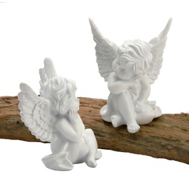 zweipappel Decorative Angel Figurine Guardian Angel Sitting Dreaming, Set of 2, Resin Cream White, Decorative Figurine Angel Couple Angel Children Angel Figurine Decorative Angel Angel