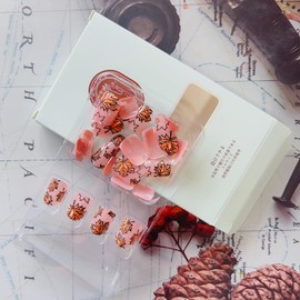 SINSEN Press on Nails Short - Maple Leaf Press on Nails Square Shape, Cute Autumn Fake Nails with Adhesive Glue Stickers, Reusable Stick on Nails in 12 Sizes, 24 Pcs Short Square Fall Leaf Nails