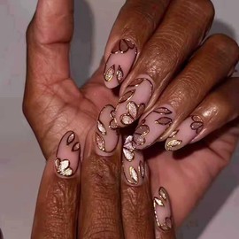 Hrnsnails Nail Press ons, Almond Press On Nails Short Pink Fake Nails with Butterfly Glitter Simplicity Manicure Design, Acrylic Artificial False Nails Press On Stick On Nails for Women