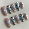 Almond Press on Nails Medium Fake Nails with Swirl Silver