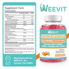 WEEVIT Ashwagandha Gummies, Ashwagandha with Maca Root, L-Theanine, GABA