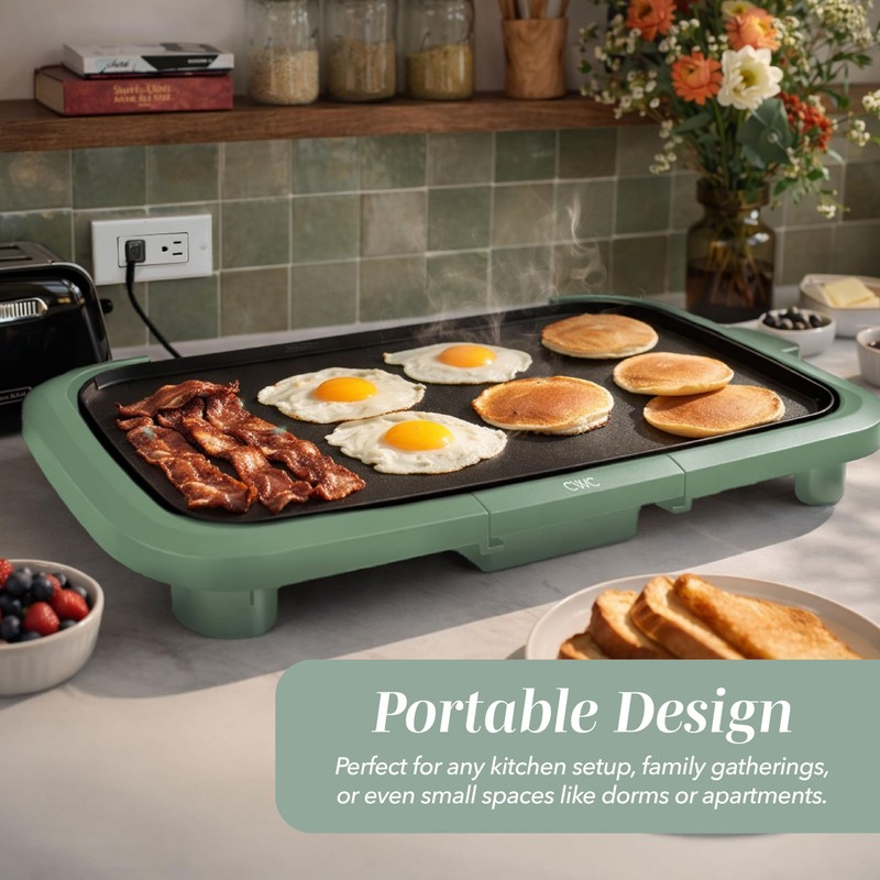 COOK WITH COLOR Electric Griddle 1200W, Nonstick Surface for Pancakes,