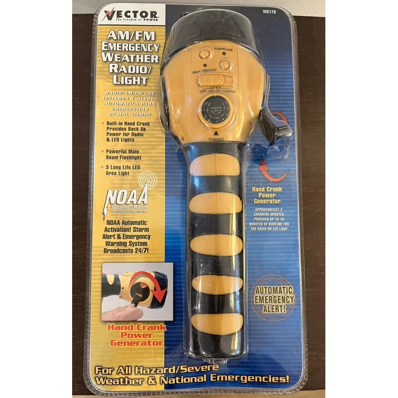 Vector AM/FM Emergency Weather Radio/Light NOAA Hand Crank Power New