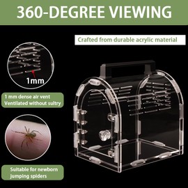 Jumping Spider Enclosure,5.9x4.7x5.5 inch Reptile Tank,Premium Acrylic Tarantula Enclosure - Ideal for Climbing Pets - Secure & Ventilated Terrarium for Lizards, Spiders, Scorpions & More