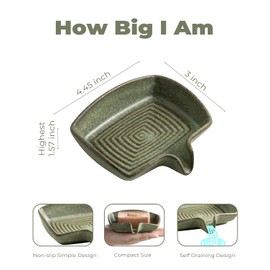 Self Draining Soap Dish, Ceramic Drain Soap Holder Waterfall Design Soap Saver for Shower, Bathroom, Sink, Kitchen and Countertop, Keeps Dry, Green