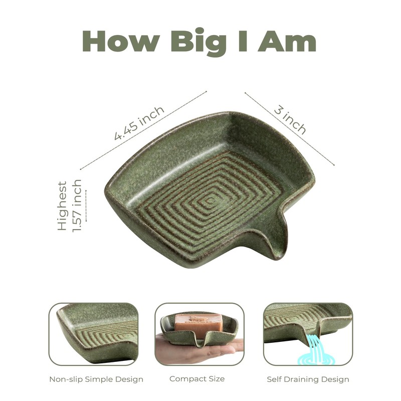 Self Draining Soap Dish, Ceramic Drain Soap Holder Waterfall Design