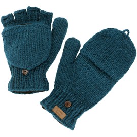 GURU SHOP Gloves, Hand Knitted Folding Gloves, Wool Gloves, Plain, Men/Women, Black, Wool, Size: One Size, petrol