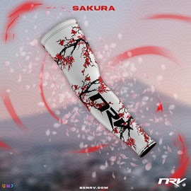 NRV Gaming Compression Sleeve (Edition Sakura) - Enhanced Japanese Style eSport Performance - Developed by Professionals - Durable, Breathable and Friction Free, red