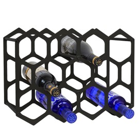 AT-VALY Countertop Wine Rack,Durable and Sturdy Freestanding 14 Bottle Wine Holder for Home Decor, Bar,Cabinet,Pantry (Black)