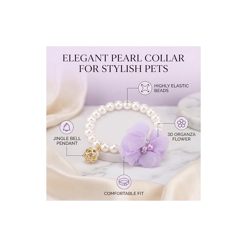 Collar de con Flor de Perlas con Campana, Collar Elástico