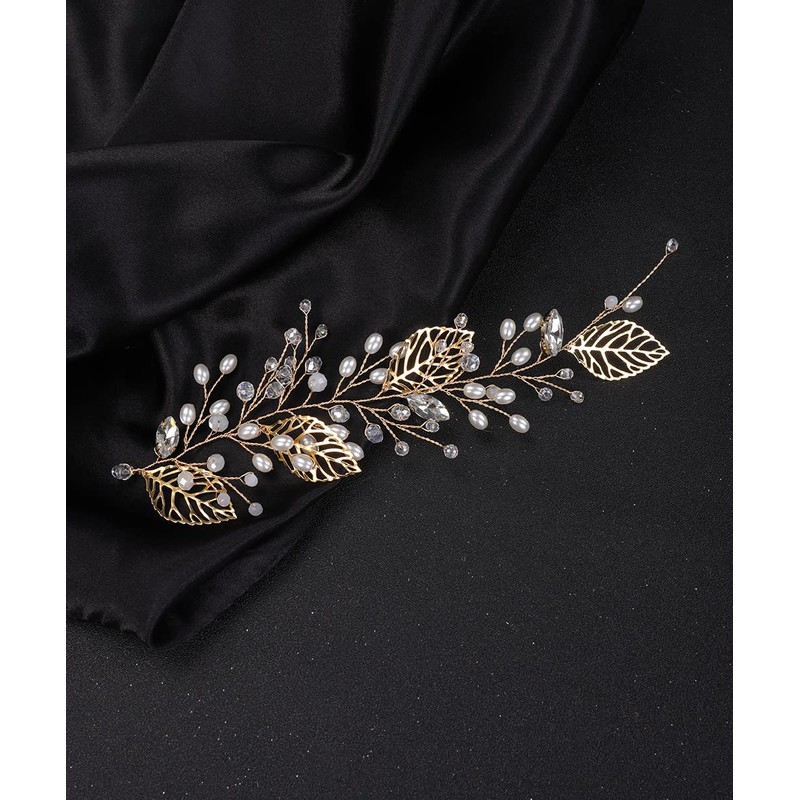 Denifery Hojas de oro para el pelo, perlas de vid,