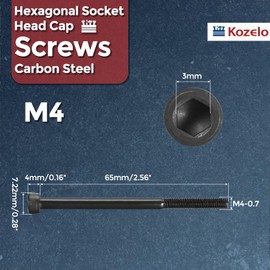 Kozelo 10pcs Socket Head Cap Screws - [M4-0.7 x 65mm] Alloy Steel Black Oxide Grade 12.9 Internal Hex Screw for 3D Printer Furniture Industrial Use, Black