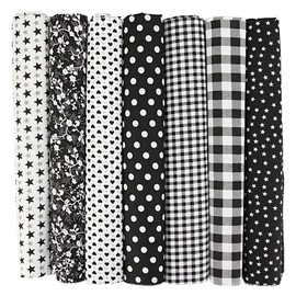 Set of 7 Cotton Fabric 25 x 25 cm - Fabrics for Sewing, Patchwork Fabrics, Fabric Scraps - DIY Fabric for Crafts, Quilting, Decoration & Doll Clothes - 100% Cotton, Various Designs (Black, 25 x 25 cm)