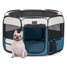 PETSFIT Portable Pet Playpen, 29" Dia Pet Playpen Indoor/Outdoor,Pet Playpen for Cats Puppies&Small Animals-Removable Zipper Mesh Top Cover& Leakproof Bottom