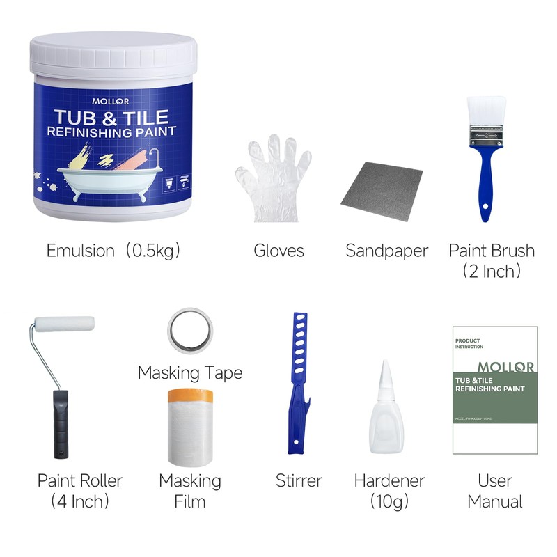 Mollor Tub and Tile Refinishing Kit, 17oz White Tile Paint,