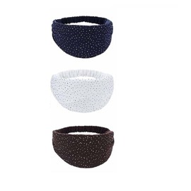 Rhinestone Dots Headbands Wide Bandana Headbands Workout Hair bands Womens Yoga Bandana Head Wrap Solid Diamond Headband Twisted Hair Band Makeup Headband (Dark Coffee/Navy Blue/White, 3 Pcs)