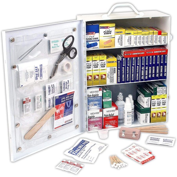 Rapid Care First Aid 80094 3 Shelf ANSI/OSHA Compliant All Purpose First Aid Cabinet, Wall Mountable, 800 Pieces