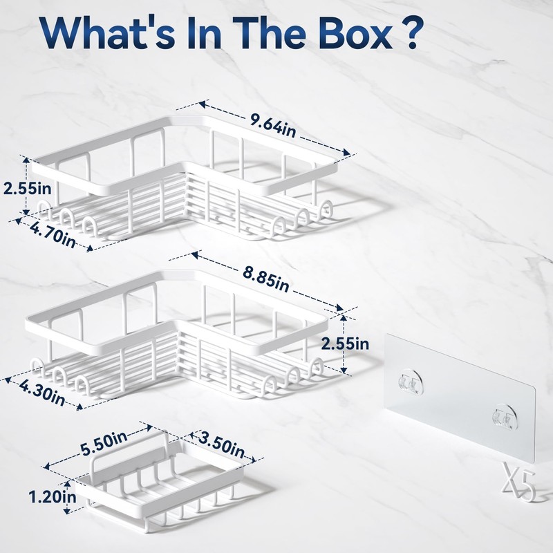YASONIC Corner Adhesive Shower Caddy, with Soap Holder and 12