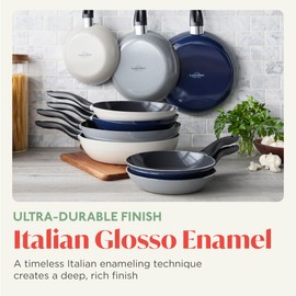 Lumenflon Deco 11” Nonstick Frying Pan Skillet, Made in Italy, Diamond Ceramic PFAS-Free, Dishwasher & Metal Utensil Safe, Durable Gloss Enamel Finish, Stay-Cool Handle, High Walls-Extra Room, Blue